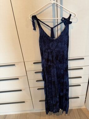 Tie-Shoulder Navy Midi Dress